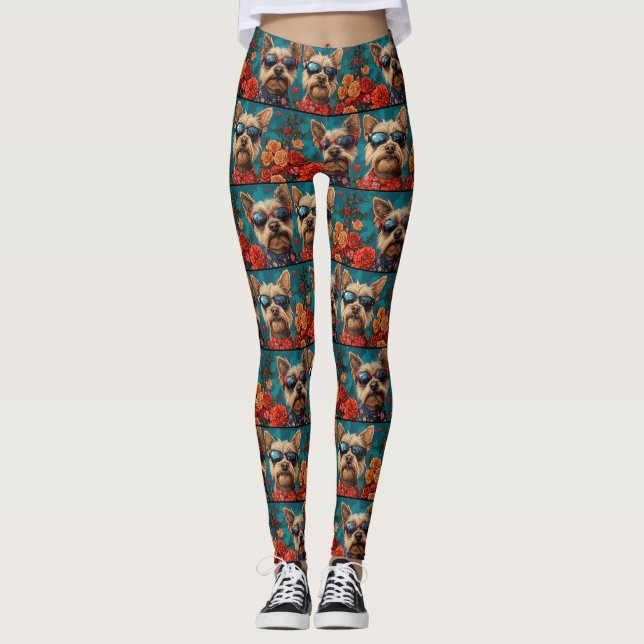 Leggings Terrier Australien Cœurs Roses Saint-Valentin (Devant)