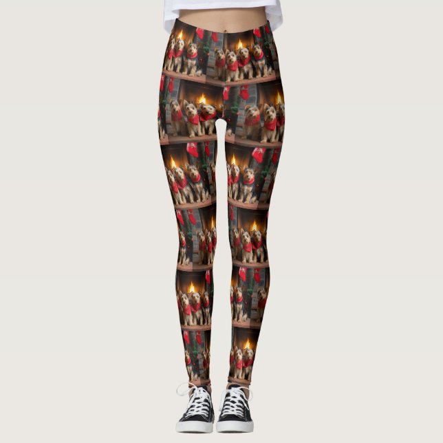 Leggings Terrier Australien près de la cheminée de Noël (Devant)