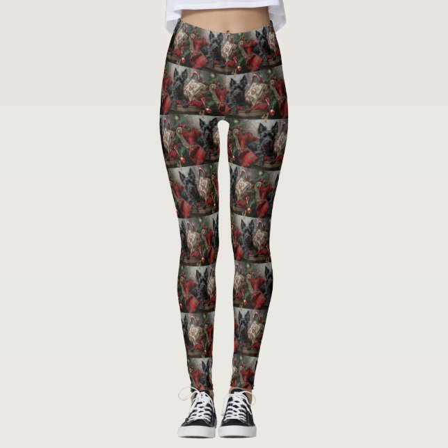 Leggings Térrier Écossais Noël Fête (Devant)