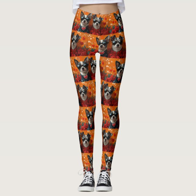 Leggings Terrier Rat avec Roses de cœur Saint-Valentin (Devant)