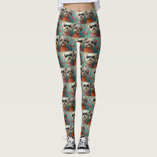 Leggings Terrier Rouquin avec Roses de cœur Saint-Valentin