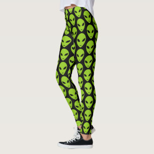 Leggings Tête alien verte aux yeux noirs personnalisée