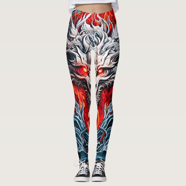 Leggings Tête de dragon mythique de la flamme rouge (Devant)