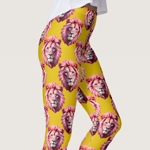 Leggings Tête de lion rose motif animal design jaune
