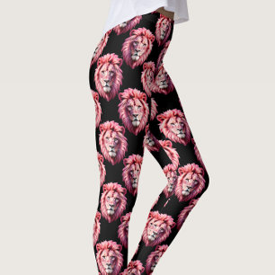 Leggings Tête de lion rose motif animal design - Noir