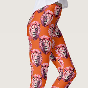 Leggings Tête de lion rose motif animal design orange
