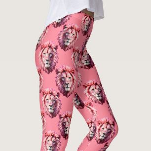 Leggings Tête de lion rose motif animal design rose