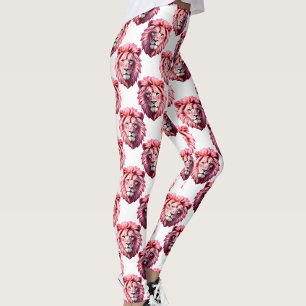 Leggings Tête de lion rose motif design blanc
