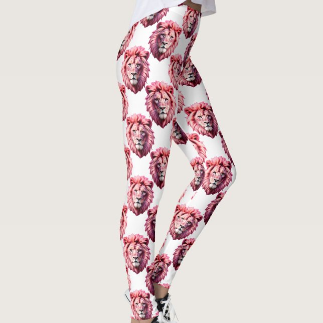 Leggings Tête de lion rose motif design blanc  (Créateur téléchargé)