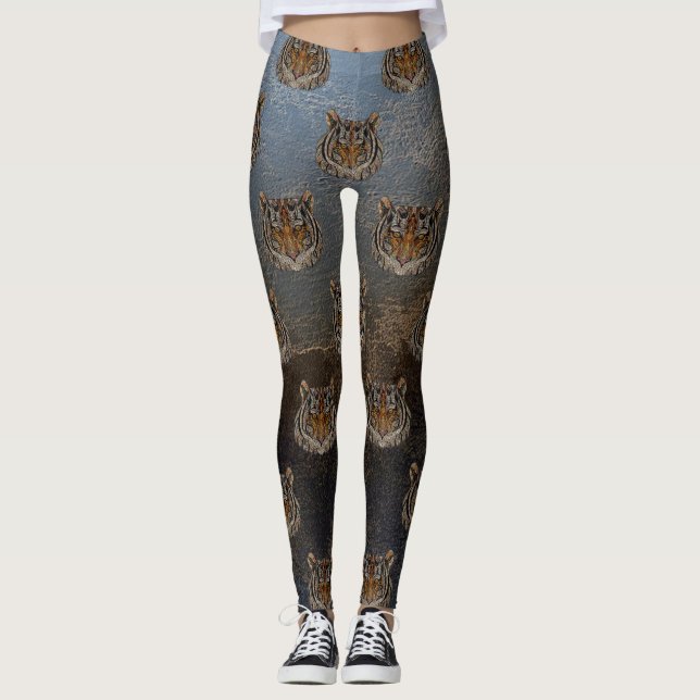 Leggings Tête de tigre, visage, aspect cuir (Devant)