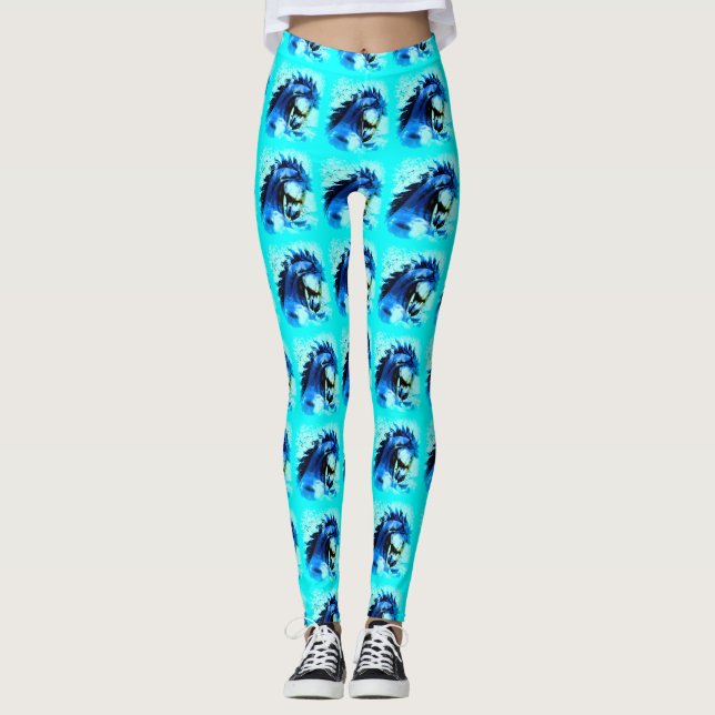 Leggings tête d'étalon mustang bleu (Devant)