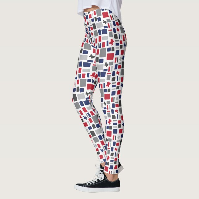 Leggings Texas Red & Blue Wonky Carrés & Rectangles (Gauche)