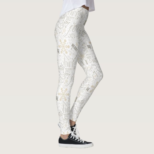 Leggings Texte de Noël et Snowflake Motif Gold ID257 (Droite)