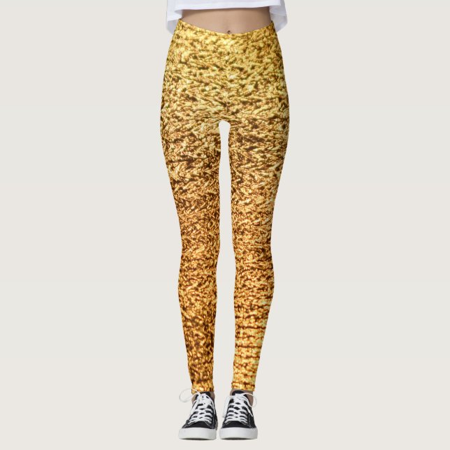 Leggings Textile doré : macro arrière - plan glamour. (Devant)