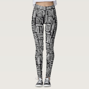 Leggings Texture abstraite monochrome en noir et blanc de l
