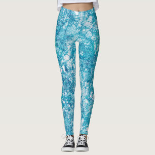 Leggings Texture bleu et Marbre blanc