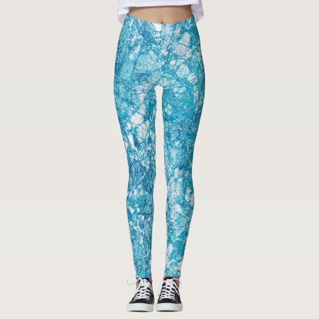 Leggings Texture bleu et Marbre blanc (Devant)