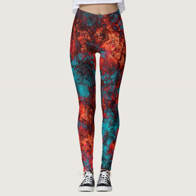 Leggings texture bleu foncé texturé en marbre de daim (Devant)