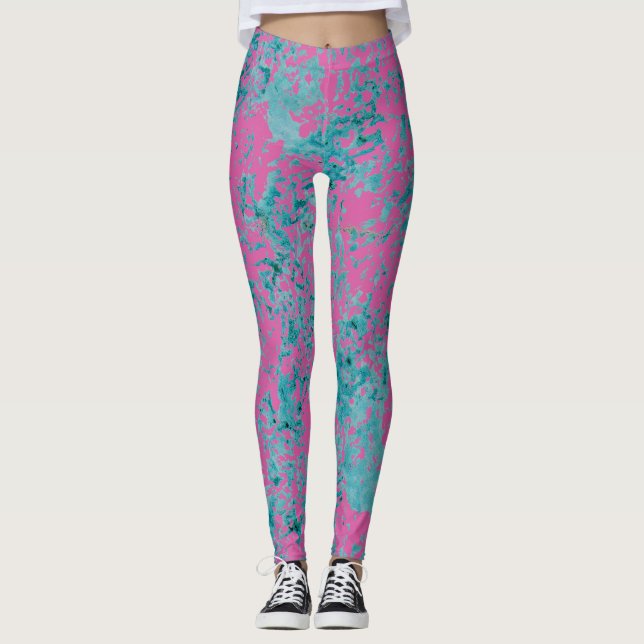 Leggings Texture bleue sur une couleur solide rose (Devant)