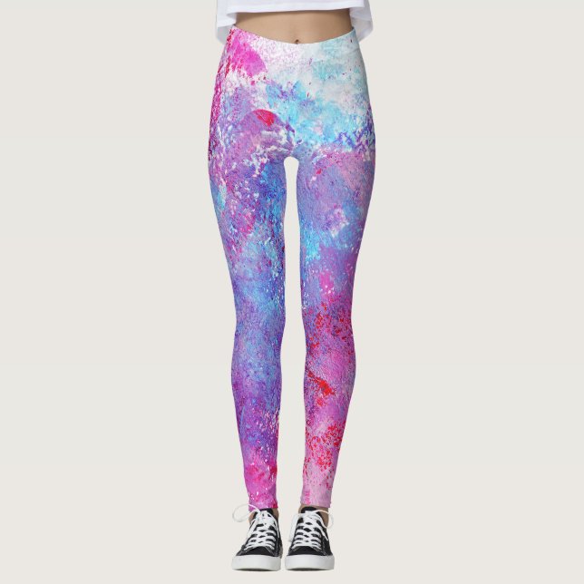 Leggings Texture créative bleu-rose, taches de peinture. (Devant)