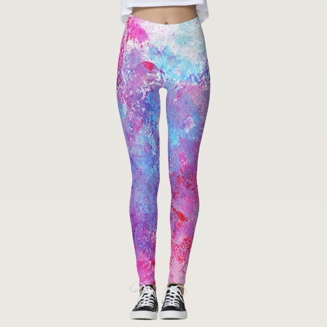 Leggings Texture créative bleu-rose, taches de peinture. (Devant)