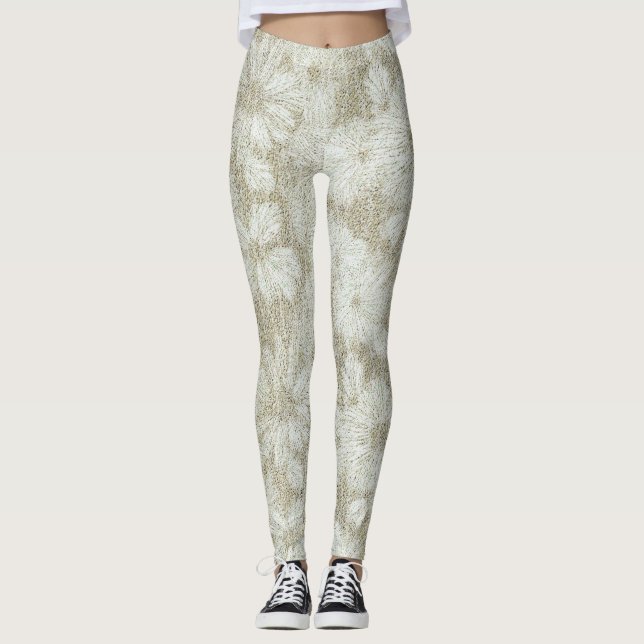 Leggings Texture crémeuse veloutée de marguerite florale (Devant)