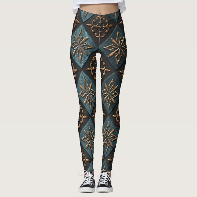 Leggings Texture de bronze avec motif de sculpture. (Devant)