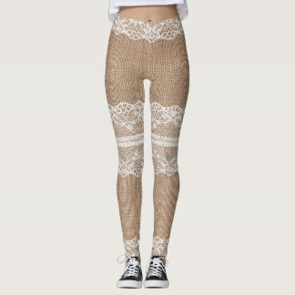 Leggings Texture de dentelle blanche Brown