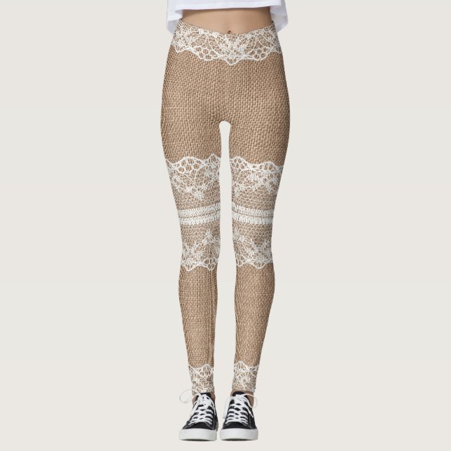 Leggings Texture de dentelle blanche Brown (Devant)