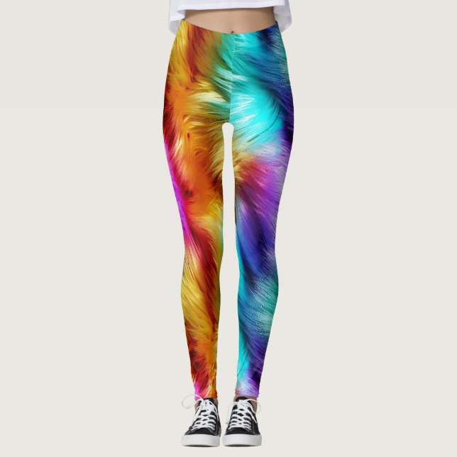Leggings Texture de fausse fourrure de monstre arc-en-ciel  (Devant)