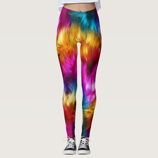 Leggings texture de fausse fourrure de monstre arc-en-ciel  (Devant)