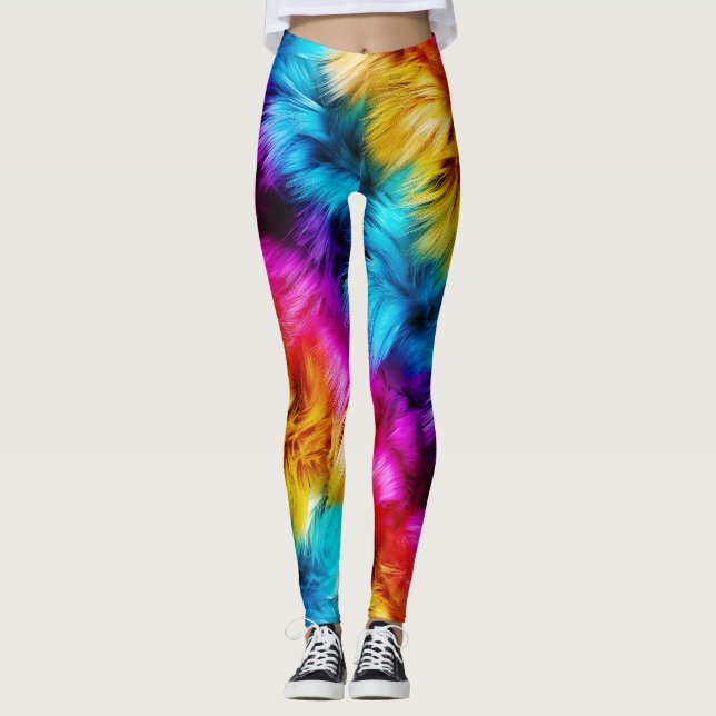 Leggings texture de fausse fourrure de monstre arc-en-ciel  (Devant)