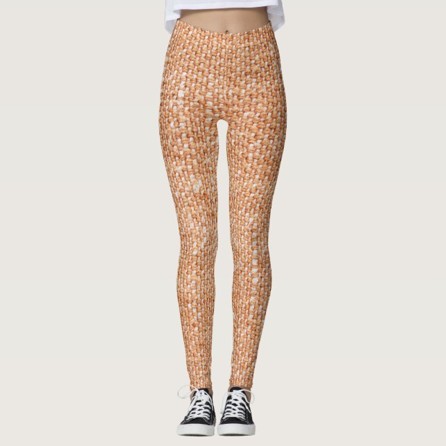 Leggings Texture de fond en toile de lin marron (Devant)