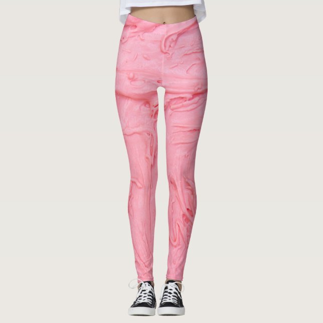 Leggings Texture de glace à la fraise rose (Devant)