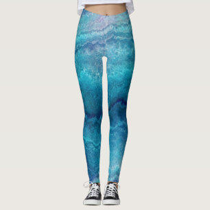 Leggings Texture de l'Agate Vert de la Mer Bleue