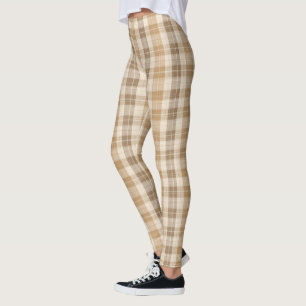 Leggings Texture de lin à carreaux beige chaud avec tissage