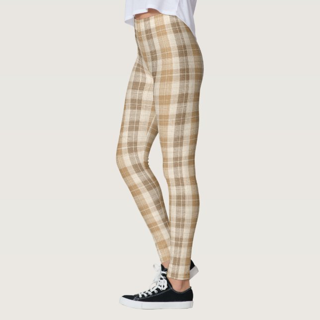 Leggings Texture de lin à carreaux beige chaud avec tissage (Gauche)