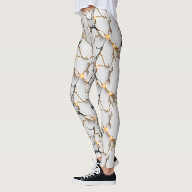 Leggings Texture de marbre blanc avec veines d'or lumineuse (Gauche)