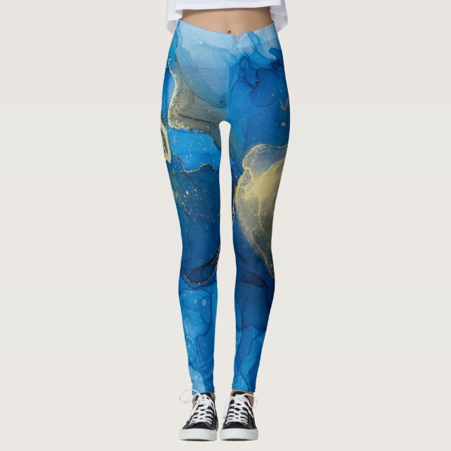 Leggings Texture de marbre bleu Abstrait (Devant)