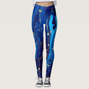 Leggings Texture de marbre bleu or luxueux