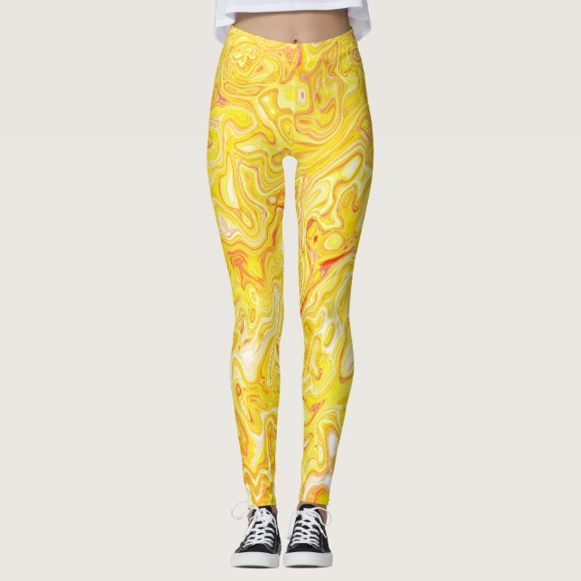 Leggings Texture de marbre jaune citron miel abstrait liqui (Devant)
