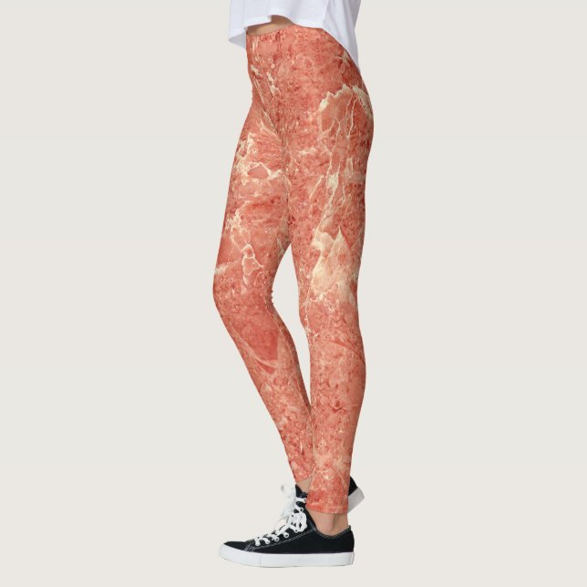 Leggings Texture de marbre rouge corail (Gauche)