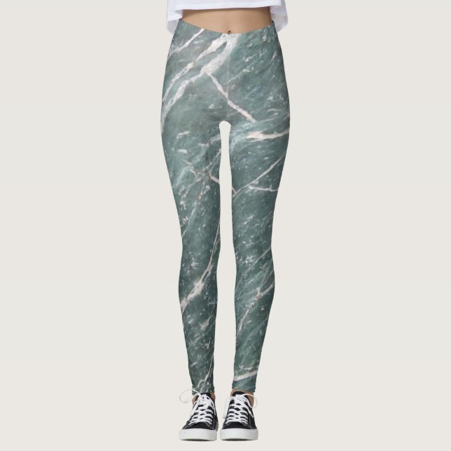 Leggings Texture de marbre vert tendance féminine (Devant)