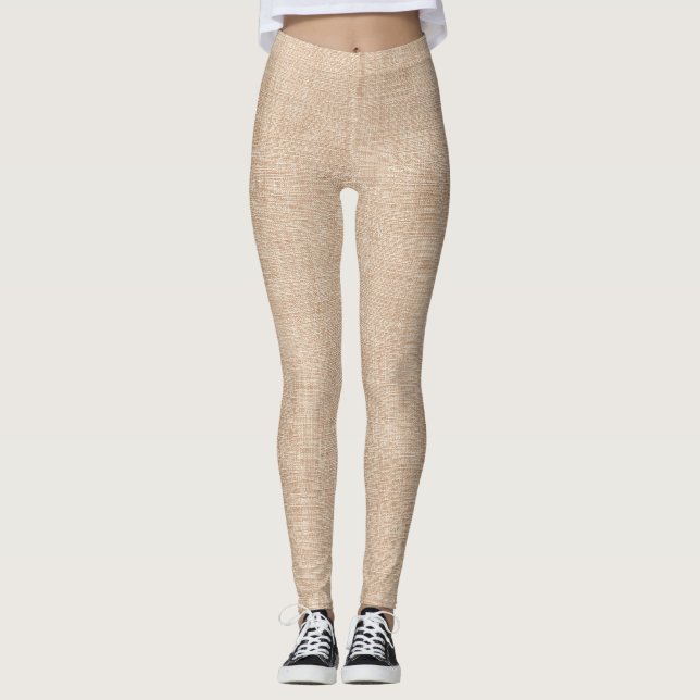 Leggings Texture de tissu de lin naturel en beige chaud (Devant)
