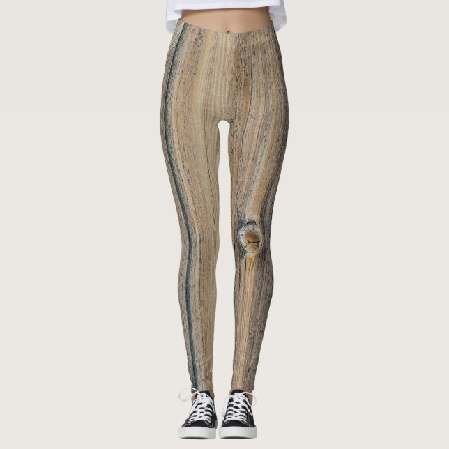 Leggings Texture des grains de bois dans les tons bruns (Devant)