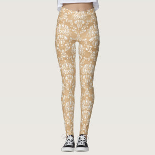 Leggings Texture en bois rustique avec motif Damas blanc