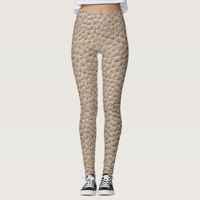 Leggings Texture en cuir beige, arrière - plan sans soudure (Devant)