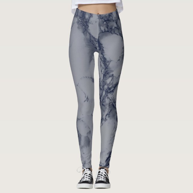 Leggings Texture en marbre bleu foncé et gris (Devant)