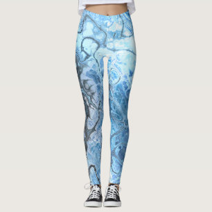 Leggings Texture fluide de marbre bleu et gris abstrait