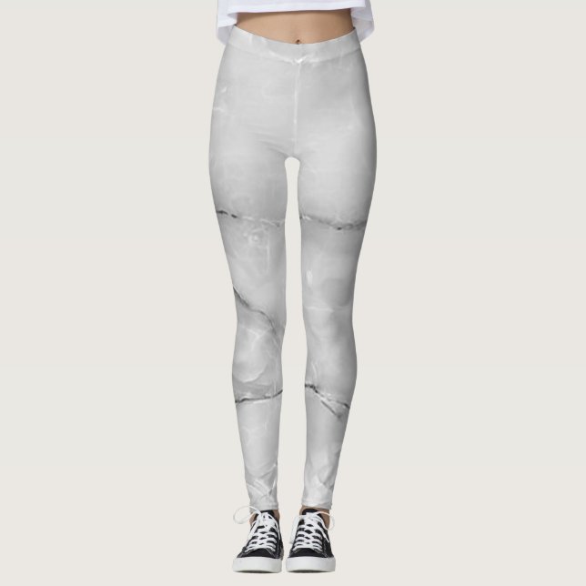 Leggings Texture Marbrée Grise Tendance Féminine (Devant)